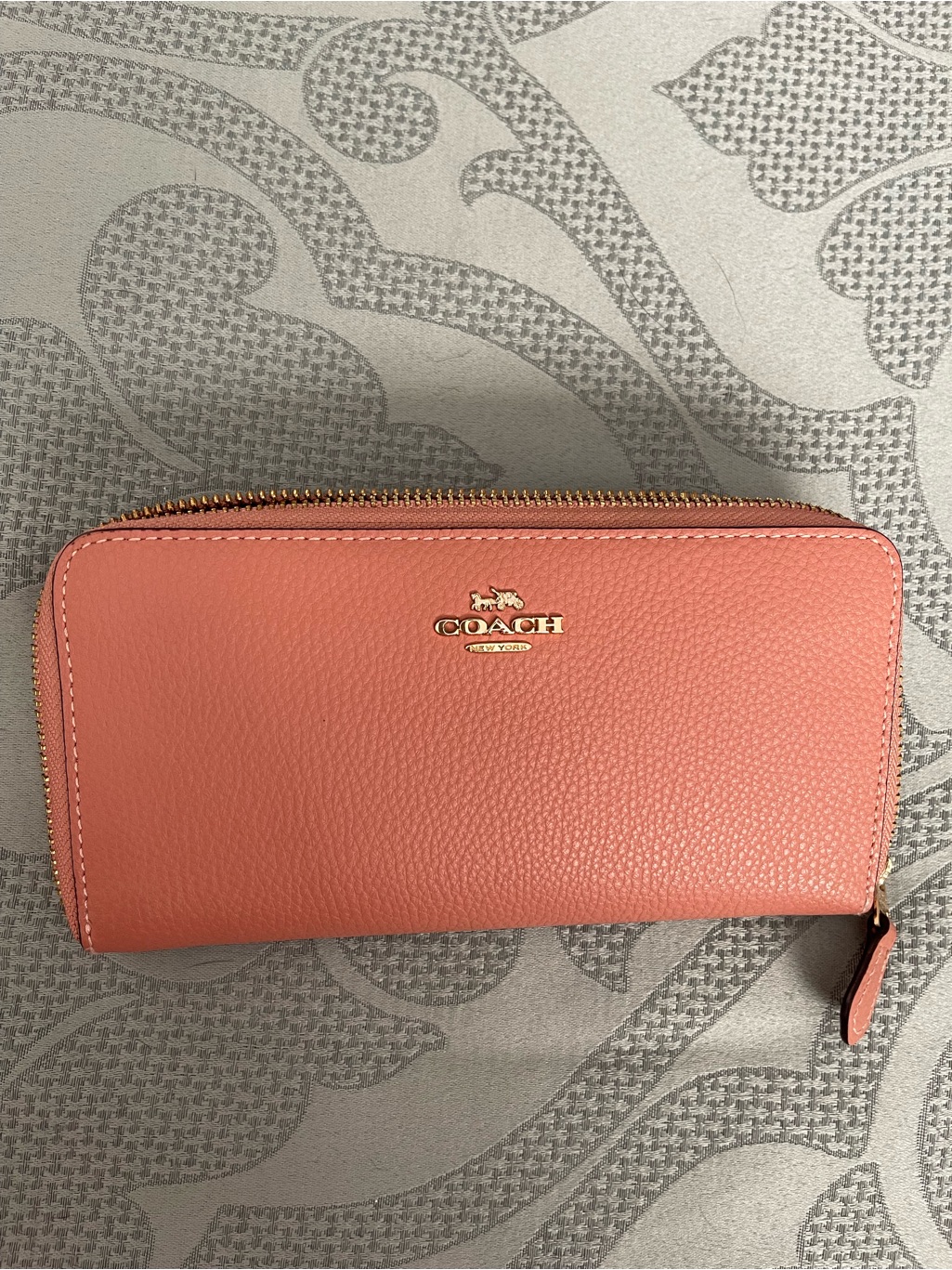 Coach Long Pebbled Leather Zip-Around Wallet With Gold Logo (No Wrist Strap)